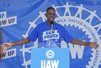Detroit, Michigan USA - 7 June 2025 - Members of the United Auto Workers rally to support Rev.