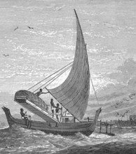 Equipped canoe or prau, c. 1870, Malaya, digital reproduction of a historical model