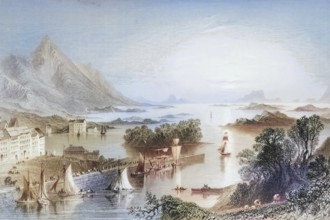 Clew Bay of West Port, County Mayo, Ireland, from the Landscape and Antiquities of Ireland, 1841,