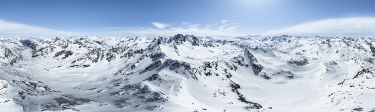 Alpine panorama, aerial view in winter at Piz Grialetsch, Albula Alps, Rhaetian Alps, Grisons,