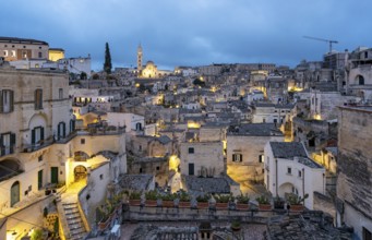 View of Matera by Night, Belvedere dei Tre Archi, Basilicata, Italy, Europe