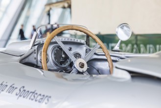 Mercedes-Benz racing car fast transporter from 1955 with 300 SLR racing car. The Mercedes-Benz