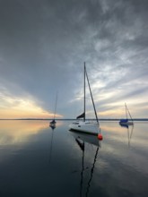 Evening atmosphere, sailing boats on Lake Starnberg, Bavaria, Germany, Europe