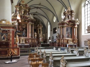 View of chancel of parish church former historic abbey church of Corvey Imperial Abbey dedicated to