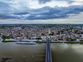 Twilight over Libourne from a drone, Gironde, Nouvelle-Aquitaine, Saint-Émilion and Pomerol,