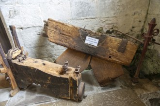 Wooden remains of bell frame 1636, church of Saint James, Avebury, Wiltshire, England, UK