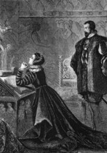 Queen Mary in her private oratory, England, digital reproduction of a historical model