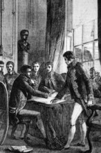 An allied representative signs the Treaty of Paris of 1815 on 20 November 1815 after the defeat and