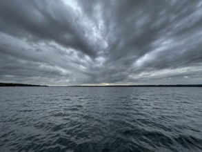 Dark clouds over Lake Starnberg, Bavaria, Germany, Europe
