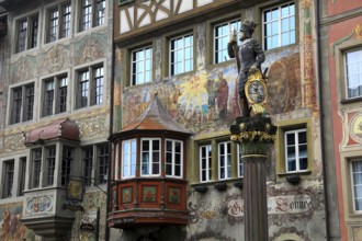 House facade with facade painting in the old town, Stein am Rhein, Canton Schaffhausen,