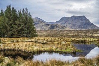 Mountains and Moors over Glen Etive Valley, Glencoe, Highlands, Scotland and Buachaille Etive Mòr,