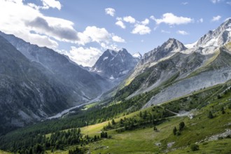 Picturesque mountain landscape, mountain valley with mountain peak Mont Collon, Arolla, Valais,