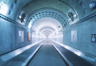 The old Elbtunnel from inside. The tunnel connects Landungsbrücken and Steinwerder