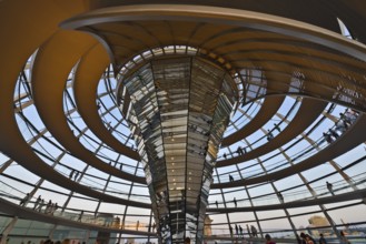 Reichstag building in Berlin. The large glass dome at the very top of the Reichstag has a