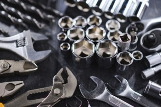 Composition with a variety of metal tools
