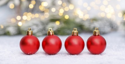 Christmas decorations red balls on the snow holiday card template banner