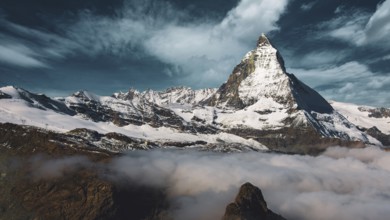 Panoramic view of the Matterhorn, typical cloud formation