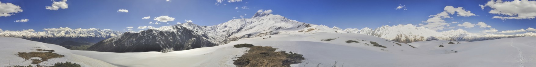 Scenic panorama of Caucasus mountains covered in snow, Svaneti, Georgia, Asia