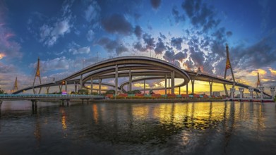 Panorama, The Bhumibol Bridge1 or Industrial Ring Bridge in night time