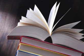 Composition with open book on the table