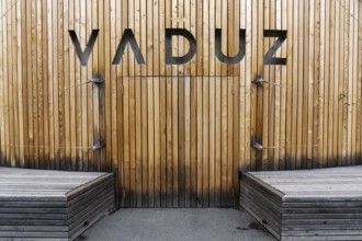 Liechtenstein - 16 June 2020: wooden city works department with Vaduz name showing