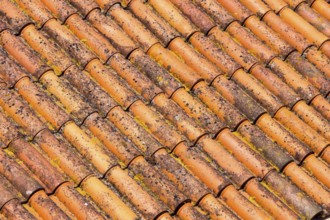 Background of old and dirty red roof tiles