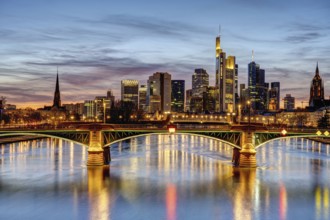 Dramatic sunset over Frankfurt's city centre and the River Main