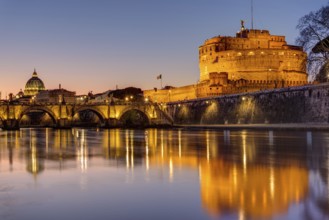 Castel Sant'Angelo and St Peter's Basilica in Rome at dusk