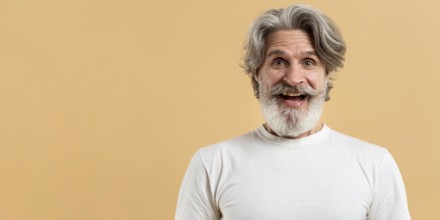 Portrait happy senior man with copy space