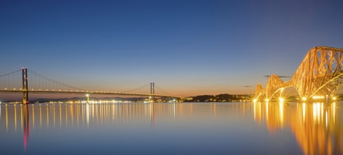 The bridges over the Firth of Forth in Scotland after sunset