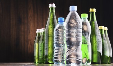 Composition with different sorts of bottles containing mineral water