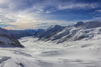 Panoramic view of the Great Aletsch Glacier, Switzerland, Europe