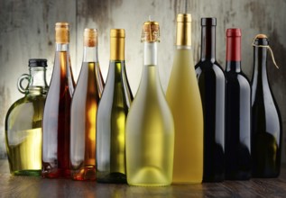 Composition with assorted bottles of wine