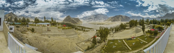 Beautiful panorama of Skardu in Pakistan with river Indus and Karakoram mountain range