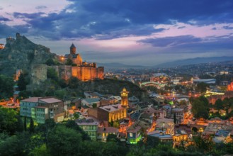 Panoramic view of Tbilisi, Georgia after sunset