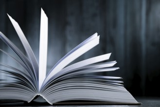 Composition with hardcover book on the table