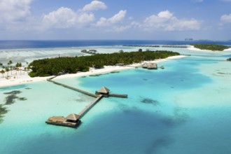 Aerial view of the holiday island of Lankanfushi, North Male Atoll, Indian Ocean, Maldives, Asia