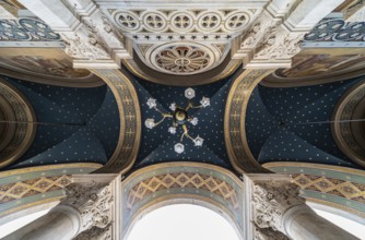 Athens Old Town, Attica, Greece, 12 28 2019 Decorated ceiling and pillars of the entrance of the