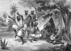 Negro dance in Tripoli, Libya on engravng from 1871