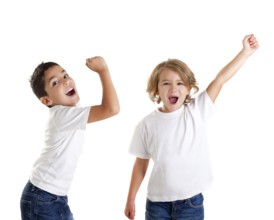 Excited children kids happy screaming and winner gesture expression on white