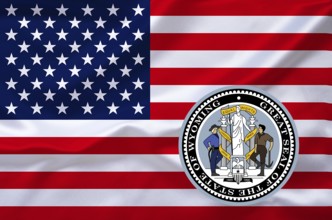 The flag of the USA with the coat of arms of Wyoming, Studio