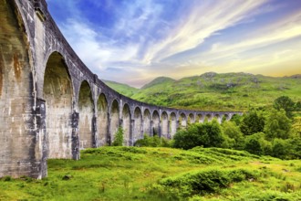 Scotland, Glenfinnan, viaduct, railway line, railway traffic, railway, bridge