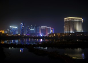 Casino hotel resorts neon on cotai strip macao macau china at night