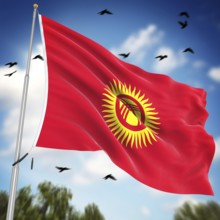 Flag of Kyrgyzstan, This is a computer generated and 3d rendered image