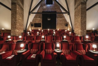 Brussels city center, Belgium, 30 08 2020, Movie theater with red vintage chairs, Europe