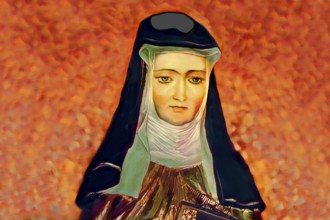 Figure of Hildegard of Bingen, Sibyl of the Rhine, 1098 – 1179, German Benedictine abbess and