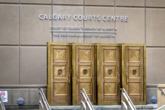 Calgary, Alberta, Canada. Jun 4, 2023. Calgary Courts Centre. The doors were intended to symbolize