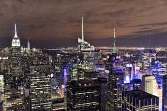 Rockefeller Center observation deck, The skyline of a big city after dark with many lights,