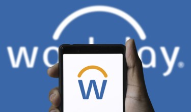Workday logo is displayed on smartphone. Workday is a cloud-based software company offering