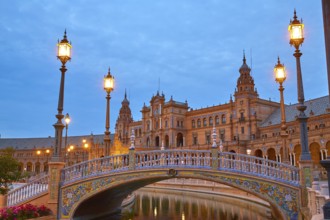 Seville Sevilla Plaza de Espana at sunset in Andalusia Spain square